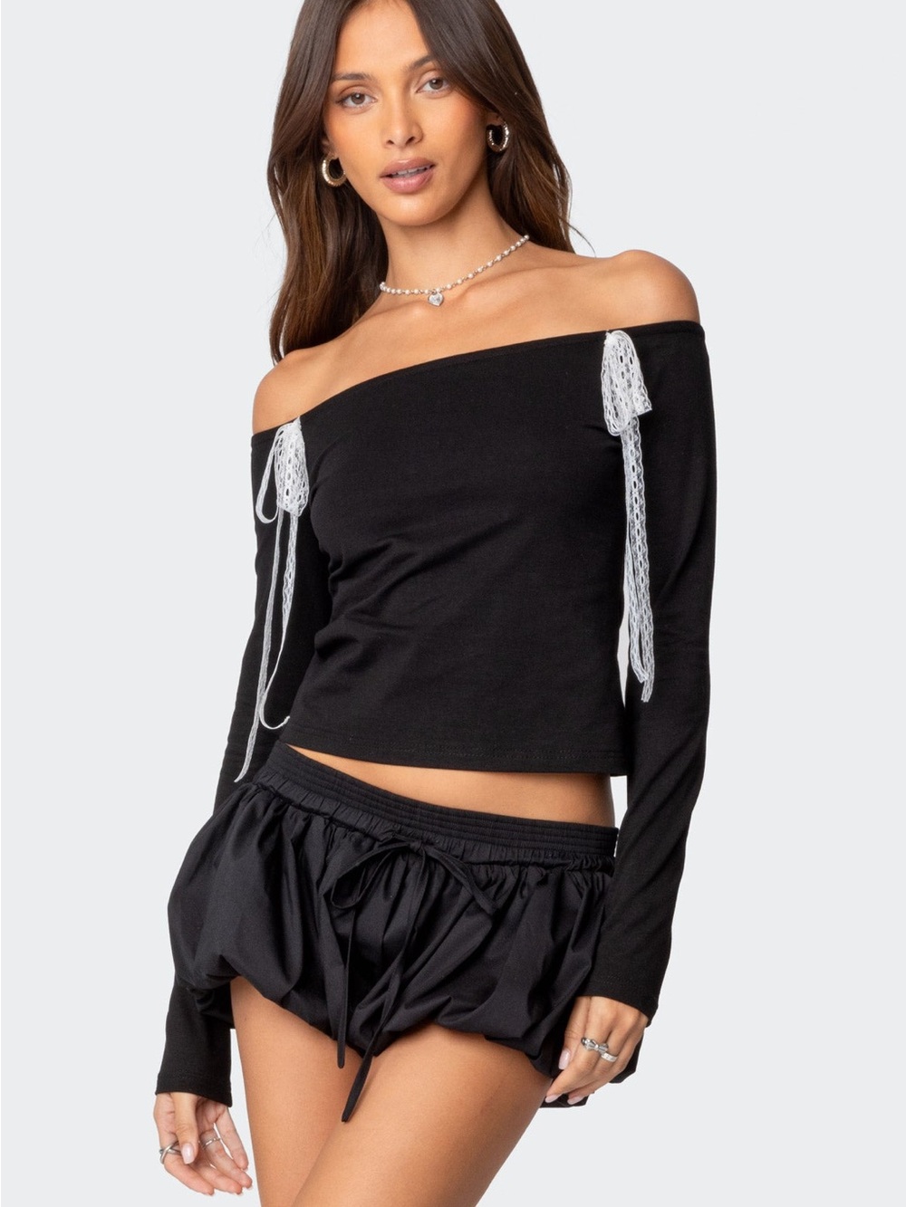 Lace Bow Off Shoulder Top